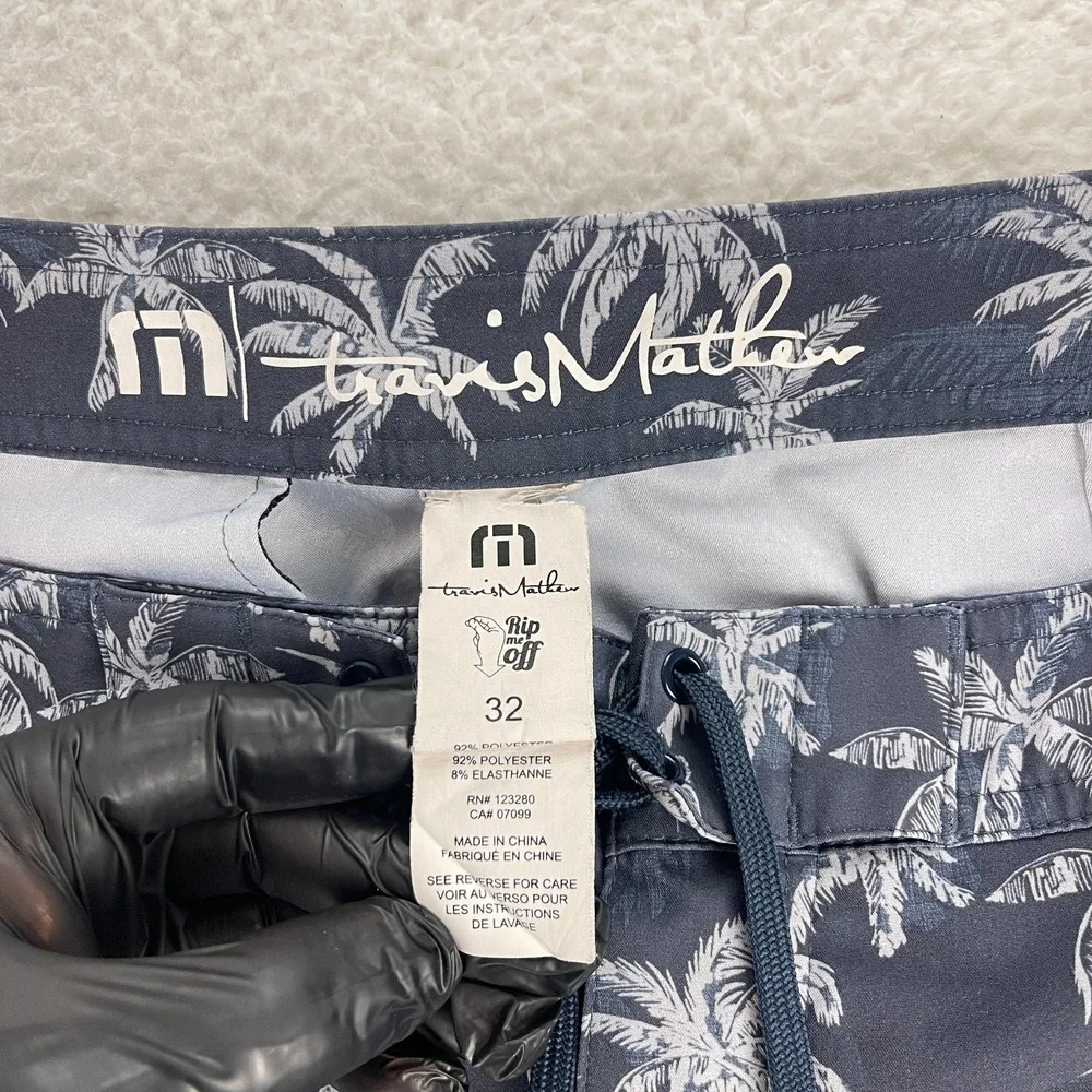 Travis‎ Mathew Sand Bar Board Shorts Mens Size 32 Blue Palm Trees Swimwear Beach
